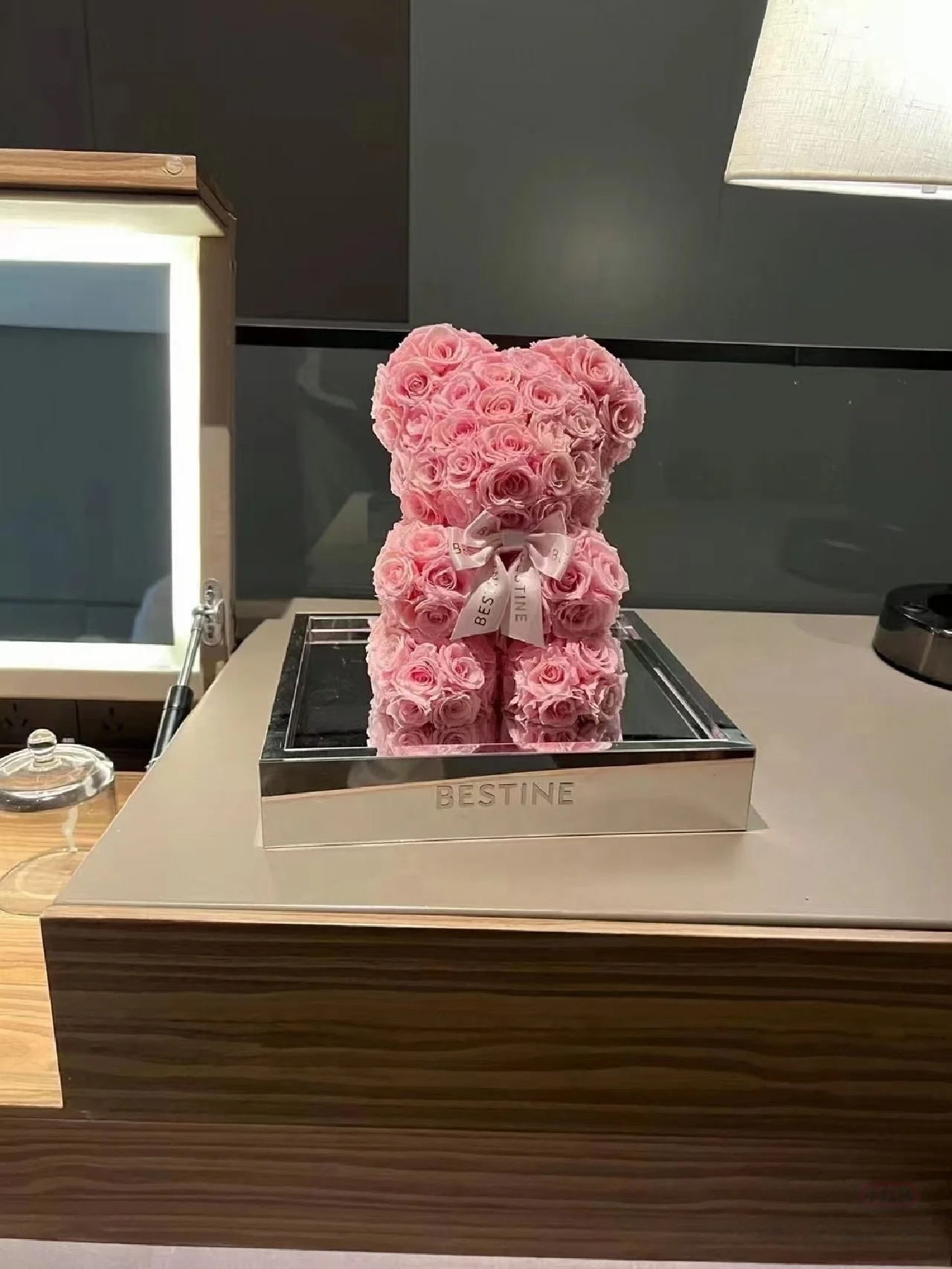 ROSAY Eternal Rose Bear - Handcrafted Preserved Flower Teddy in Acrylic/Mirror Box | Multi-Color Luxury Gift for Anniversaries, Valentine's Day