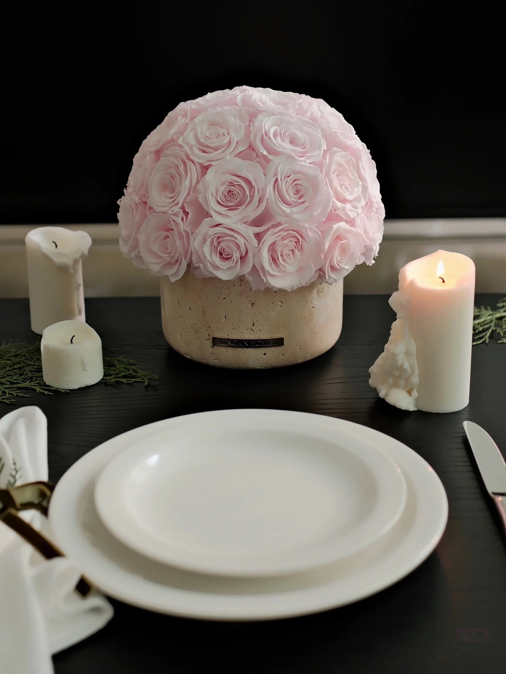 ROSAY Eternal Rose Globe - Handcrafted Preserved Rose Sphere in Travertine Pot | Luxury Home Decor & Gift for Special Occasions