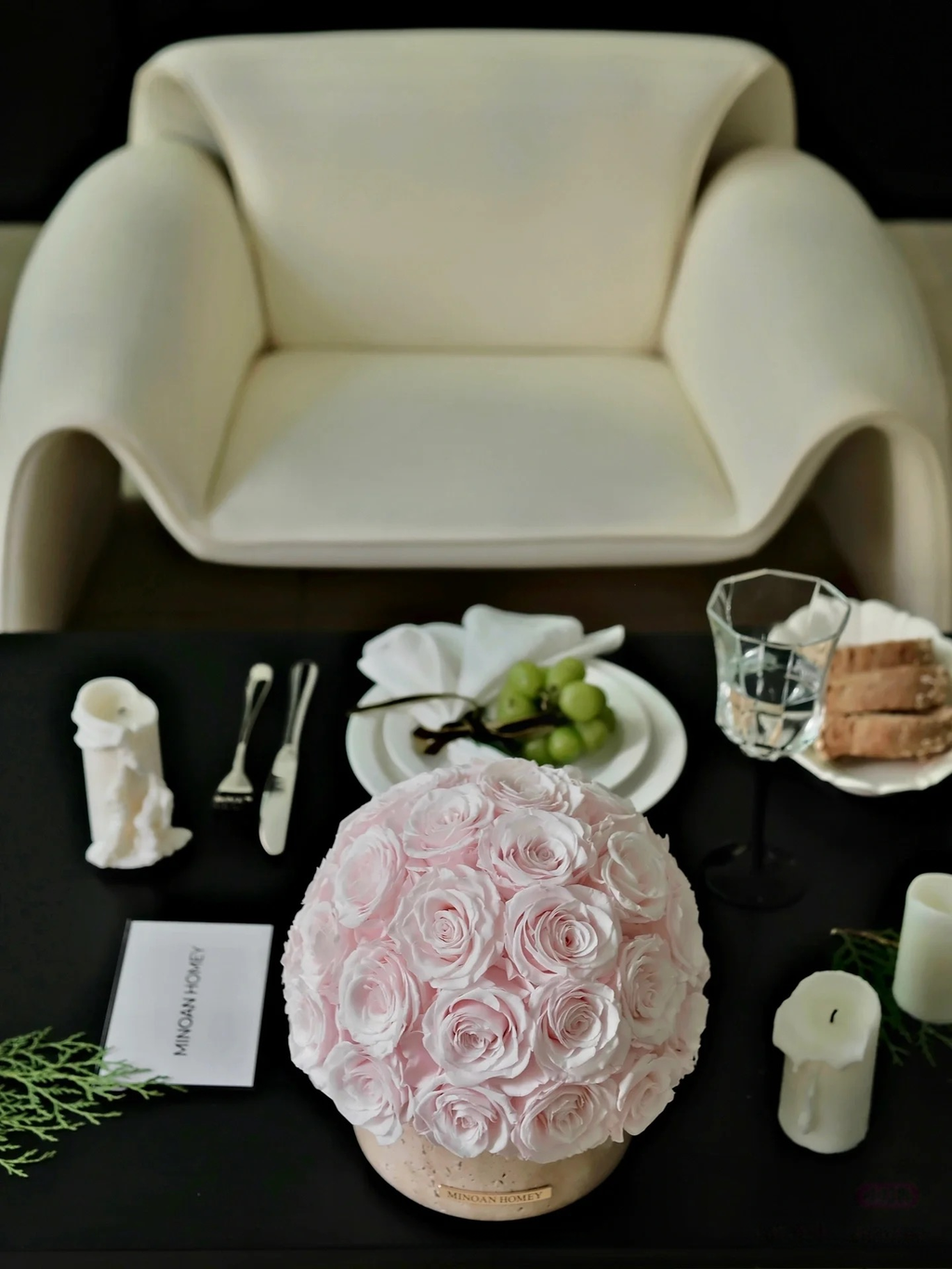 ROSAY Eternal Rose Globe - Handcrafted Preserved Rose Sphere in Travertine Pot | Luxury Home Decor & Gift for Special Occasions