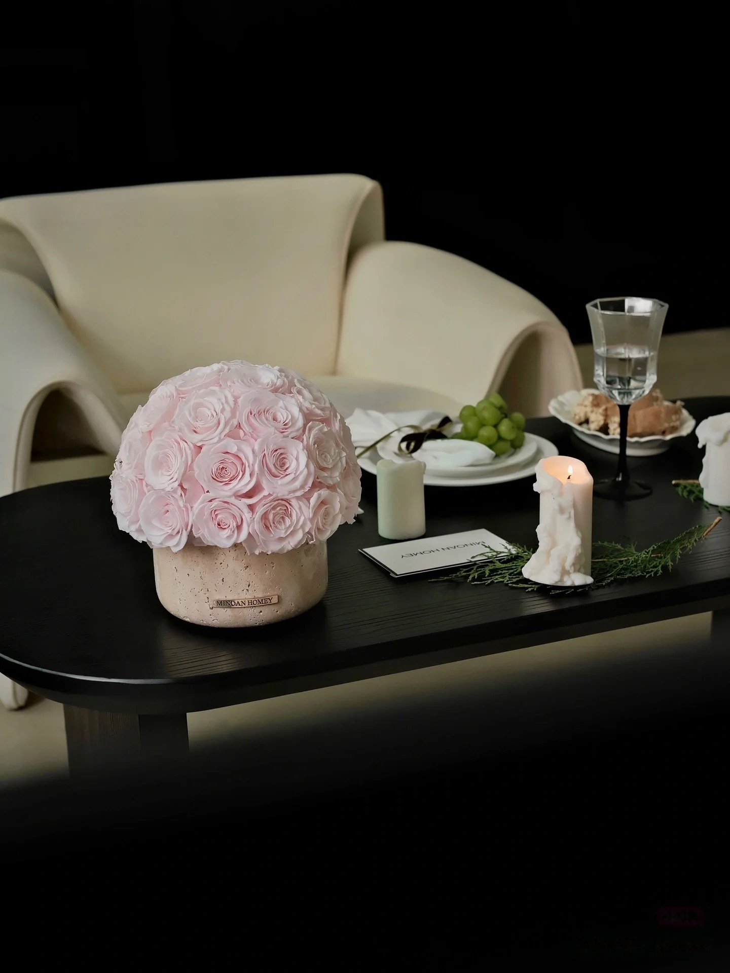 ROSAY Eternal Rose Globe - Handcrafted Preserved Rose Sphere in Travertine Pot | Luxury Home Decor & Gift for Special Occasions