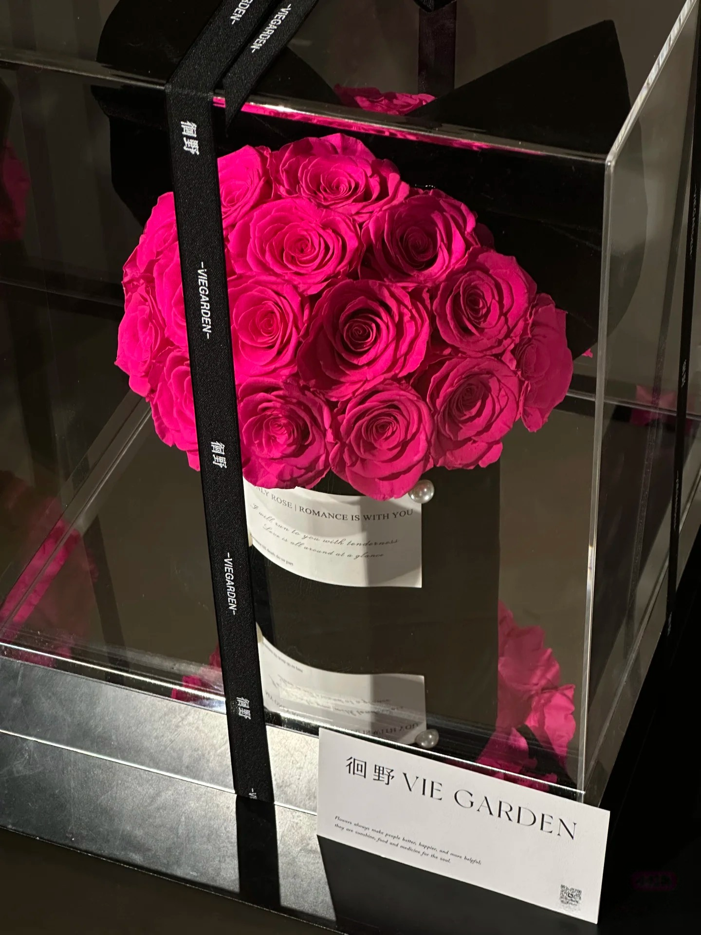 ROSAY Eternal Bow Rose - Preserved Rose in Acrylic Box with Bow/Ear Accent | Multi-Color Luxury Gift for Romance & Decor