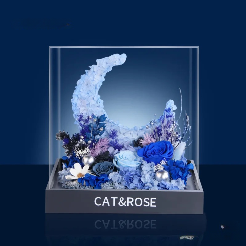 Lunar Eternal Bloom - Handcrafted Preserved Flower Moon Art | Multi-Color Luxury Decor for Gifting & Home