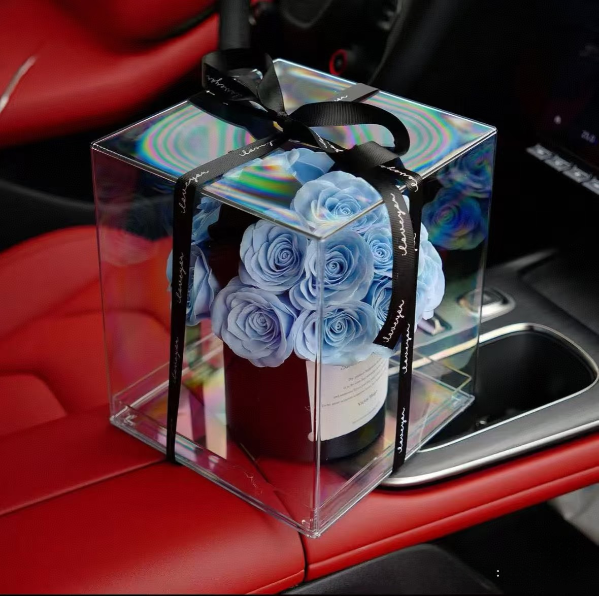 ROSAY Eternal Cube Rose - Preserved Rose Bouquet in Holographic Acrylic Box | Multi-Color Luxury Gift for Anniversaries & Gifting