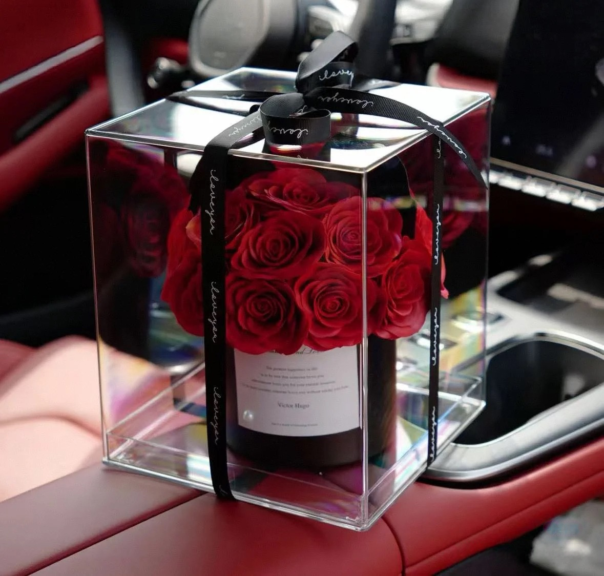 ROSAY Eternal Cube Rose - Preserved Rose Bouquet in Holographic Acrylic Box | Multi-Color Luxury Gift for Anniversaries & Gifting