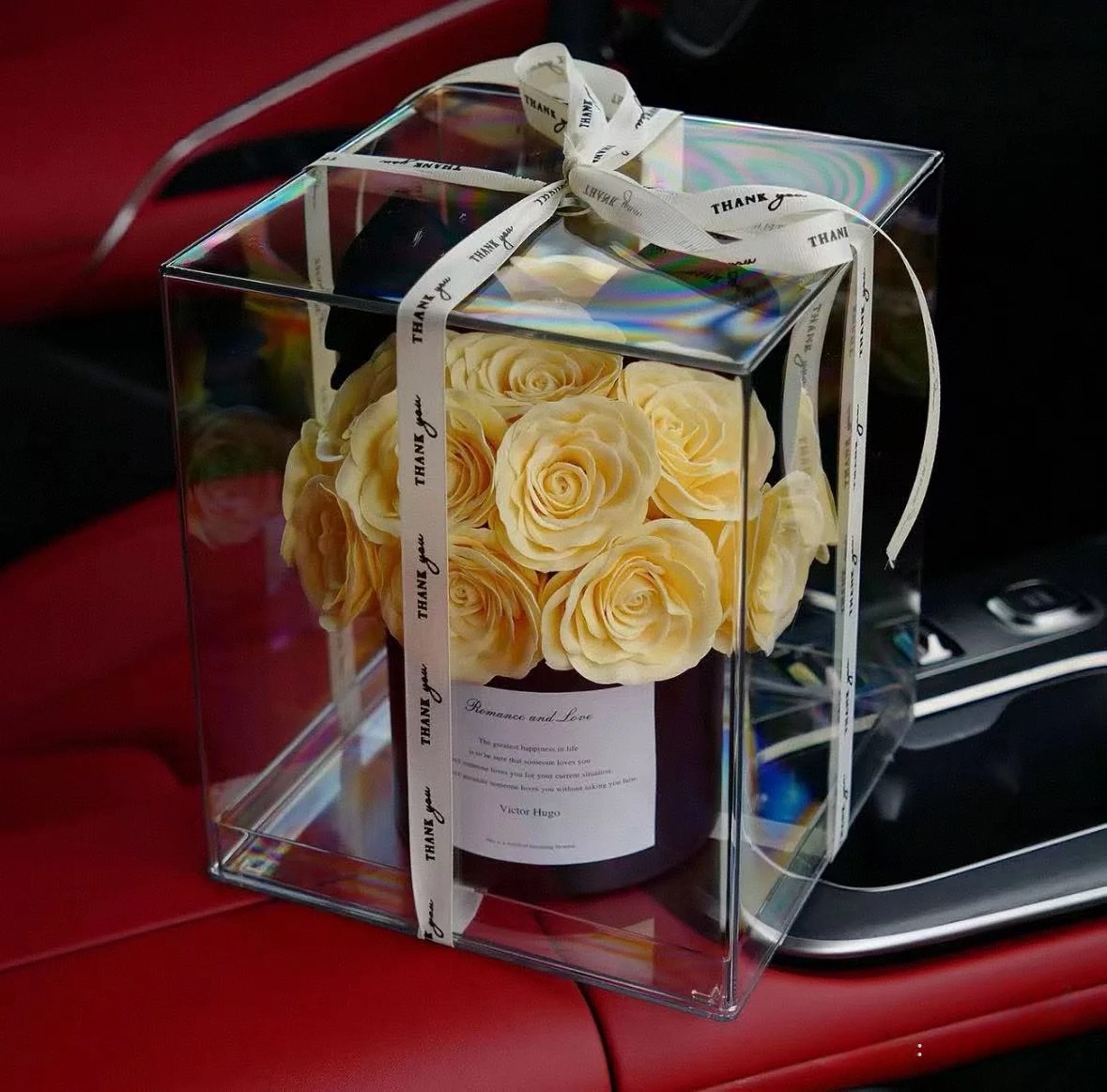 ROSAY Eternal Cube Rose - Preserved Rose Bouquet in Holographic Acrylic Box | Multi-Color Luxury Gift for Anniversaries & Gifting
