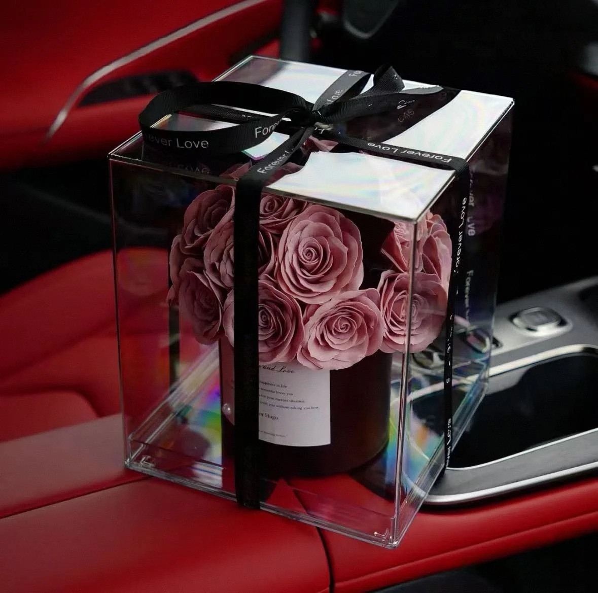 ROSAY Eternal Cube Rose - Preserved Rose Bouquet in Holographic Acrylic Box | Multi-Color Luxury Gift for Anniversaries & Gifting