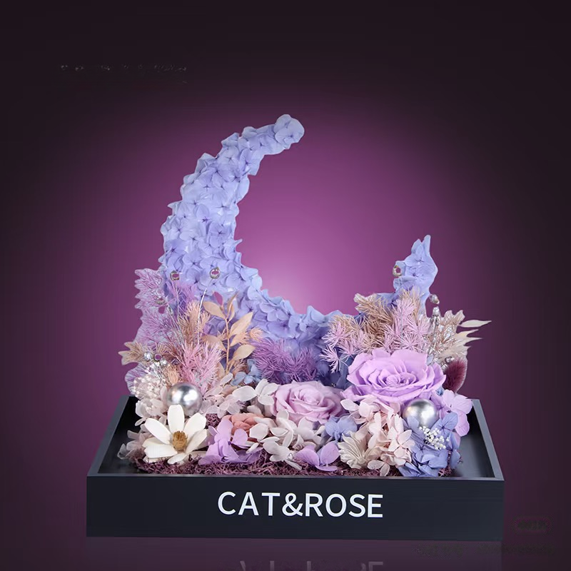 Lunar Eternal Bloom - Handcrafted Preserved Flower Moon Art | Multi-Color Luxury Decor for Gifting & Home