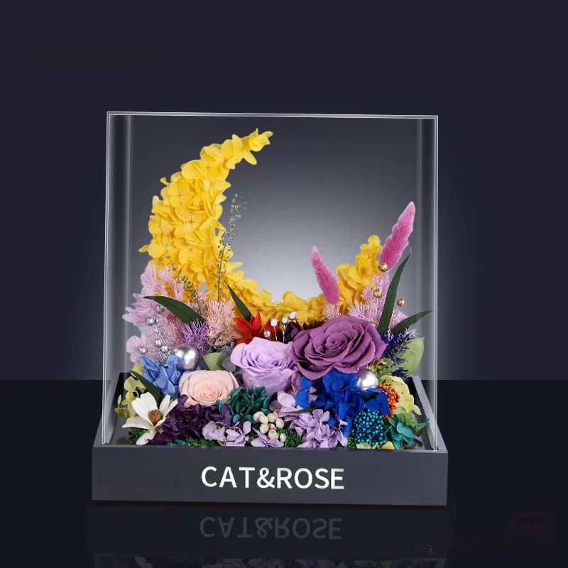 Lunar Eternal Bloom - Handcrafted Preserved Flower Moon Art | Multi-Color Luxury Decor for Gifting & Home