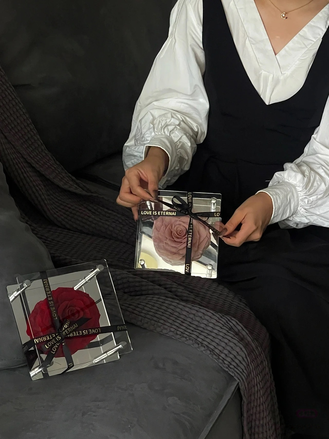 Eternal Love Bloom - Single Preserved Rose in Acrylic Box with "Love is Eternal" Ribbon | Multi-Color Romantic Gift for Anniversaries & Valentine's Day