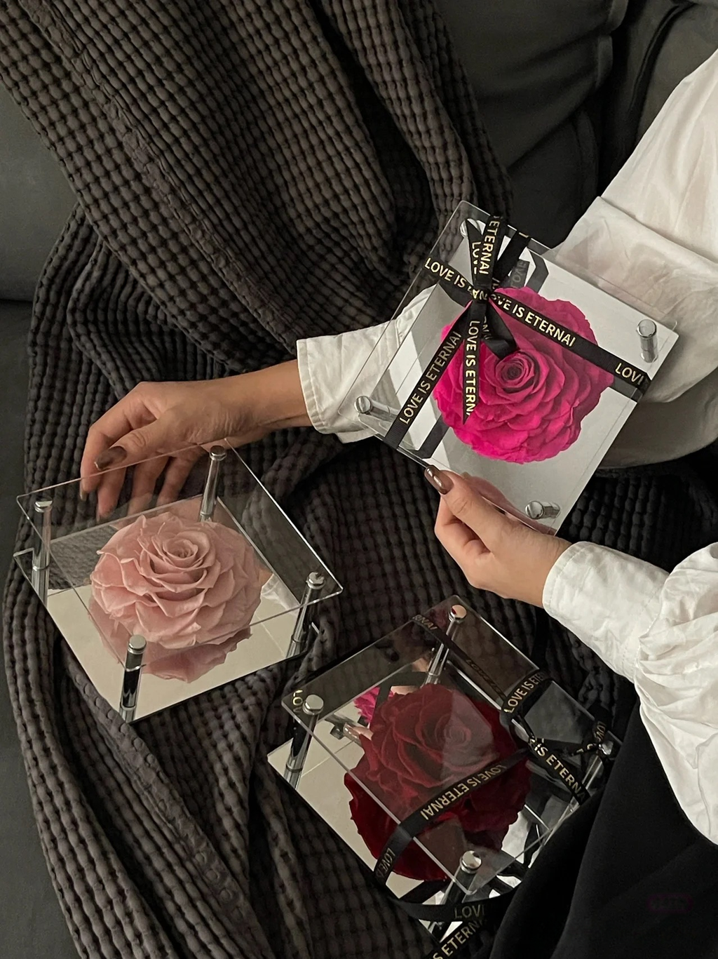 Eternal Love Bloom - Single Preserved Rose in Acrylic Box with "Love is Eternal" Ribbon | Multi-Color Romantic Gift for Anniversaries & Valentine's Day