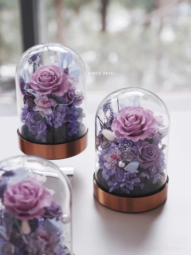 ROSAY Eternal Violet Globe - Preserved Purple Rose & Hydrangea in Glass Dome with Metal Base | Elegant Home Decor & Anniversary Gift