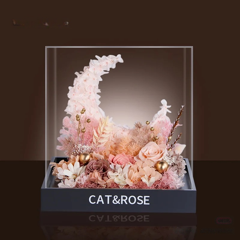 Lunar Eternal Bloom - Handcrafted Preserved Flower Moon Art | Multi-Color Luxury Decor for Gifting & Home