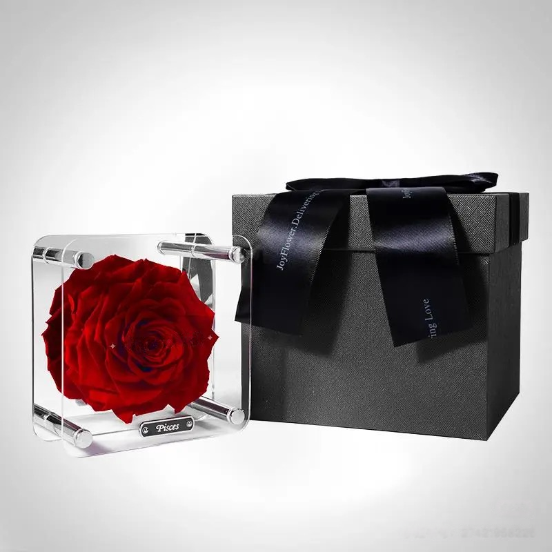 ROSAY Eternal Zodiac Rose - Preserved Rose in Acrylic Box with Zodiac Plaque | Luxury Constellation Gift for Birthdays & Astrology Lovers