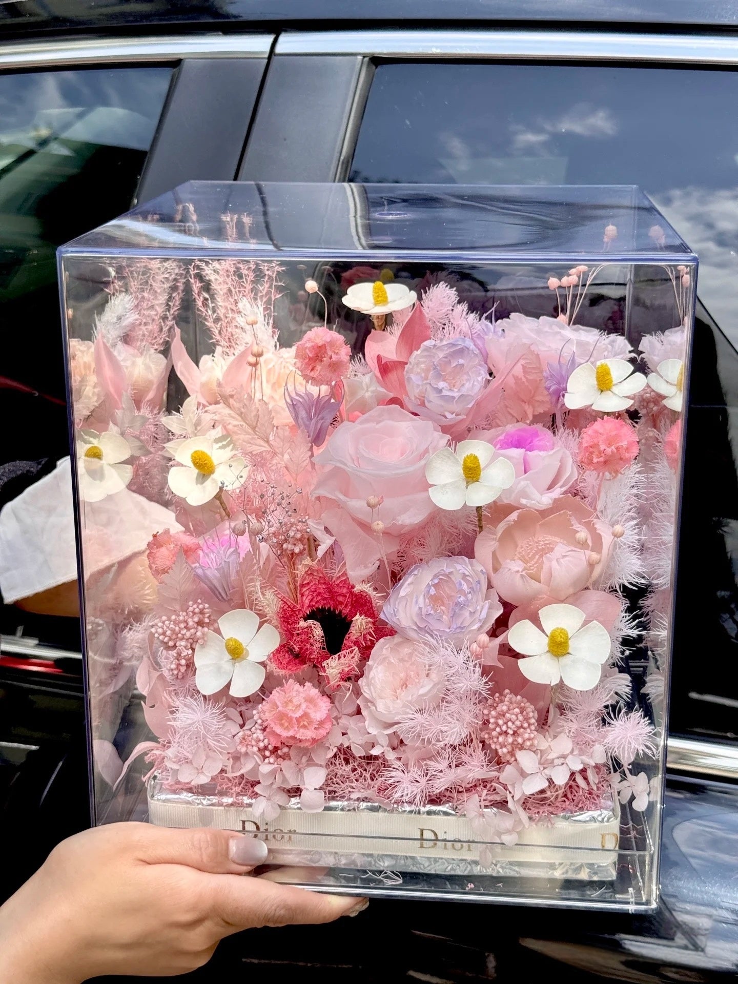 Luxe Blush Palette Eternal - French Luxury Preserved Floral Arrangement in Acrylic Box | 1-Year Freshness & Dior-Inspired Elegance