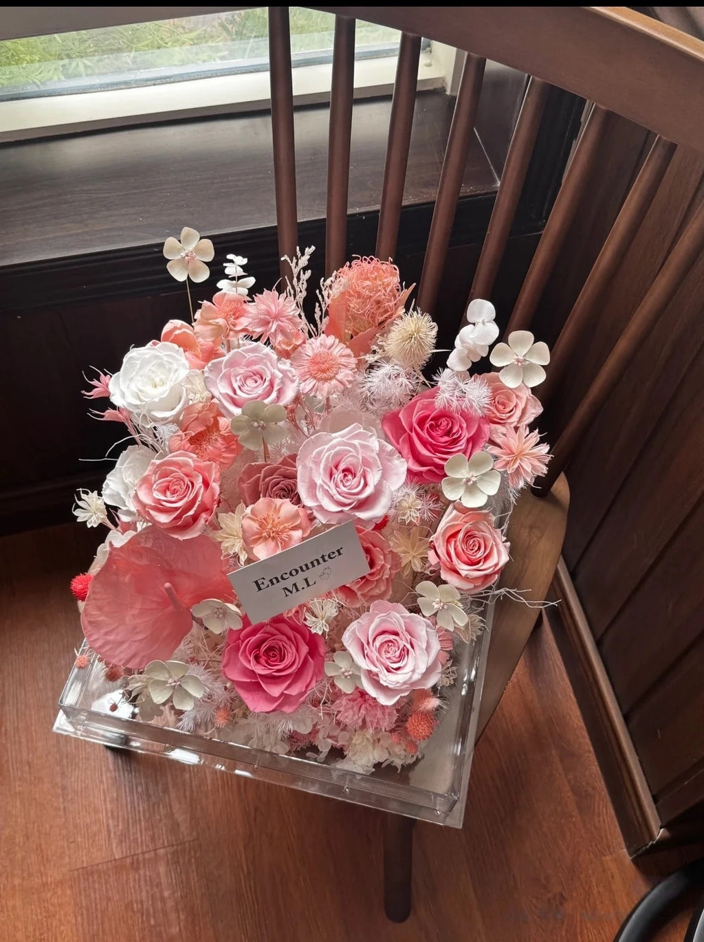 French Pink Luxury Preserved Rose Bouquet in Acrylic Box - 1-Year Freshness | Handcrafted Eternal Floral Gift