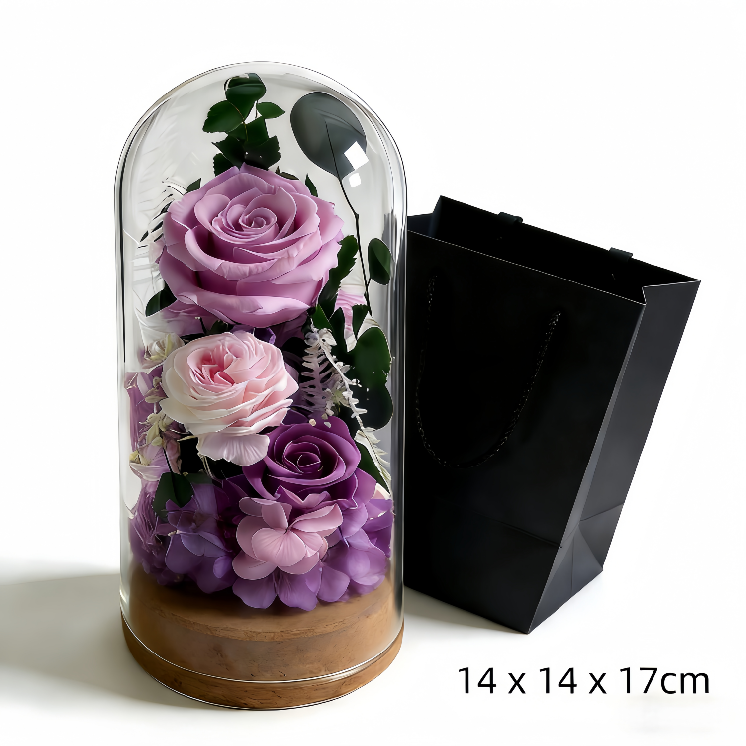 ROSAY Lavender Blush Glass Dome - Preserved Multi-Tone Rose & Floral Arrangement | Romantic Home Decor & Milestone Gift