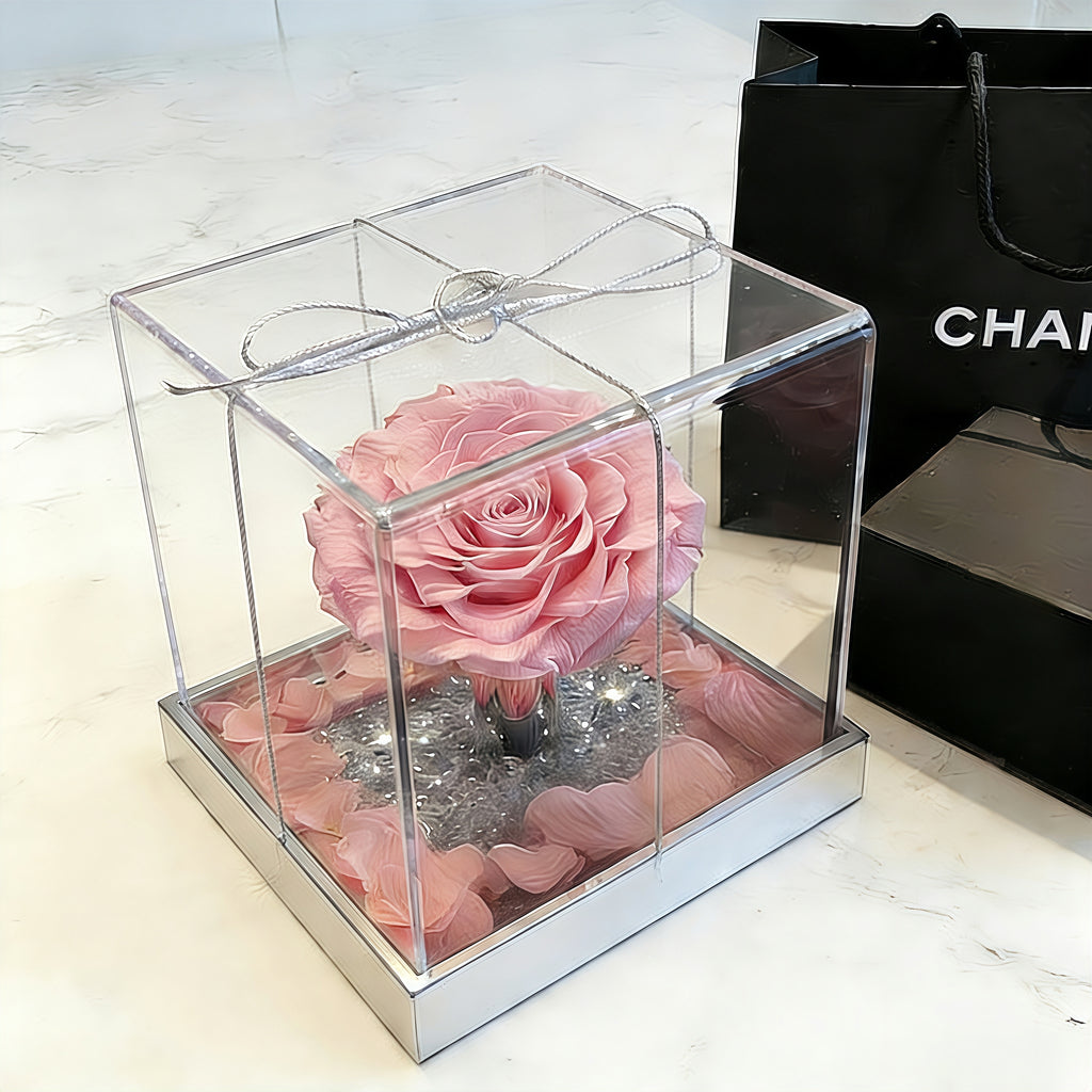 ROSAY Crystal Bloom Blush Rose Acrylic Box