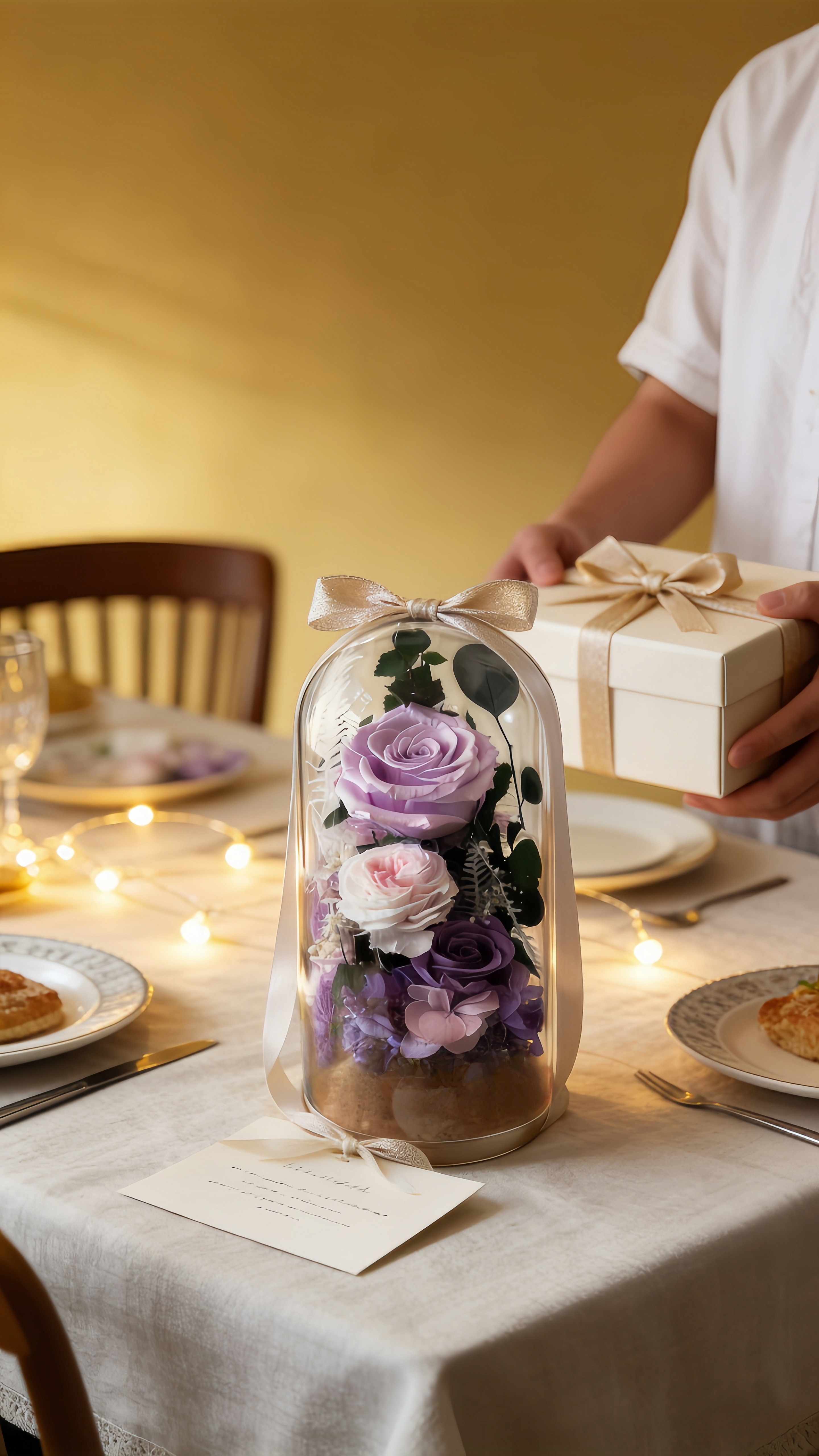 ROSAY Lavender Blush Glass Dome - Preserved Multi-Tone Rose & Floral Arrangement | Romantic Home Decor & Milestone Gift