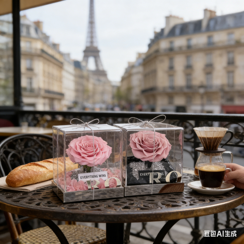 ROSAY Crystal Bloom Blush Rose Acrylic Box