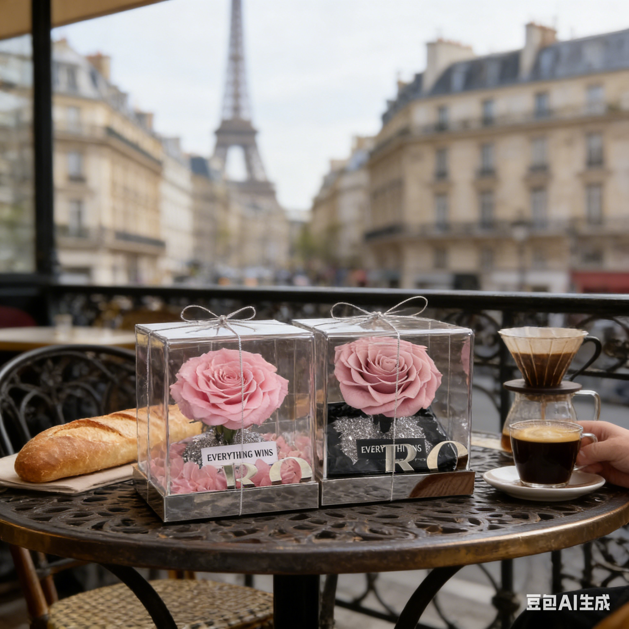 ROSAY Crystal Bloom Blush Rose Acrylic Box