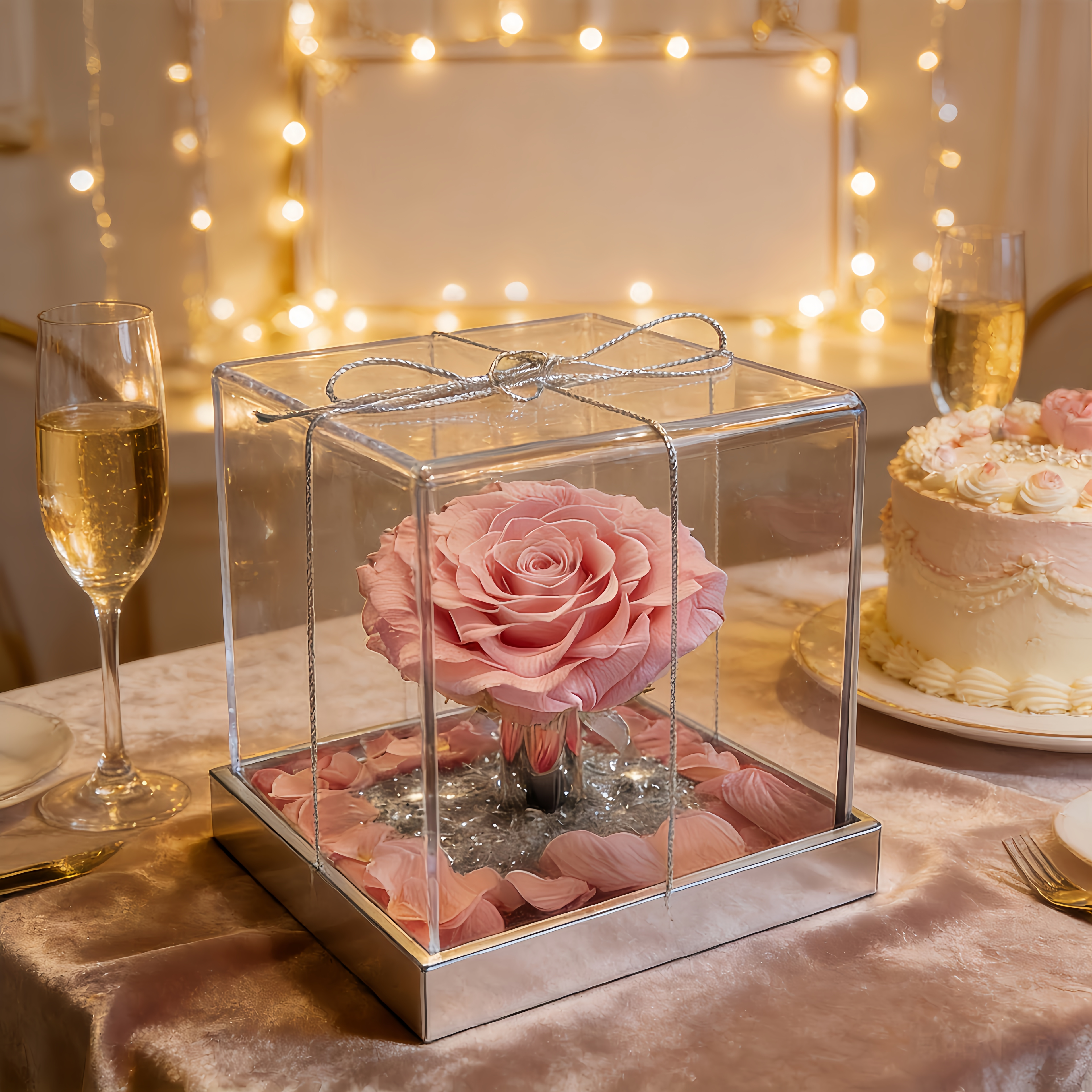 ROSAY Crystal Bloom Blush Rose Acrylic Box