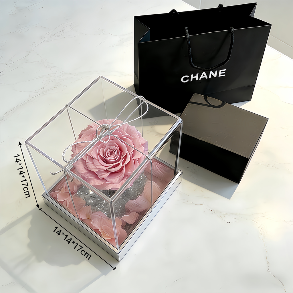 ROSAY Crystal Bloom Blush Rose Acrylic Box