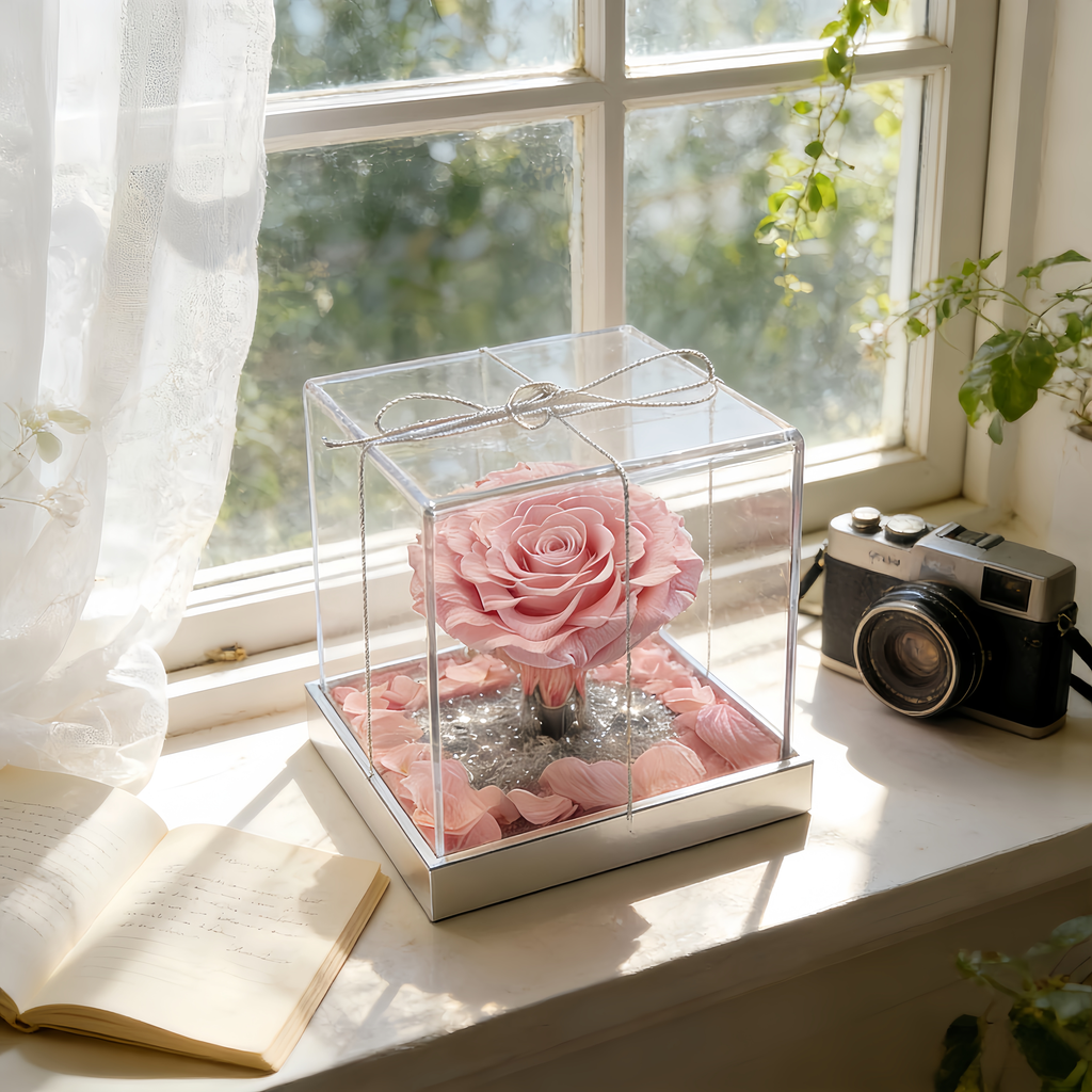 ROSAY Crystal Bloom Blush Rose Acrylic Box