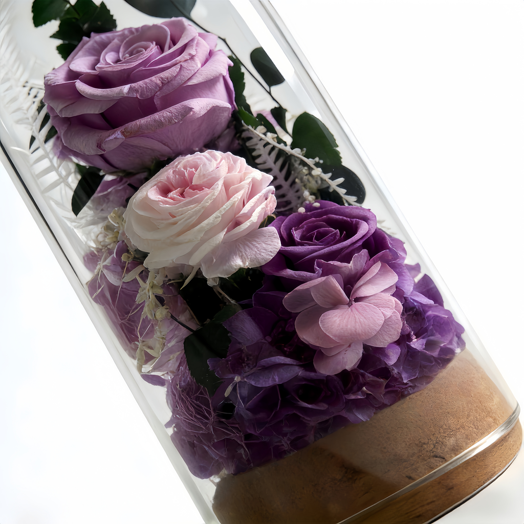 ROSAY Lavender Blush Glass Dome - Preserved Multi-Tone Rose & Floral Arrangement | Romantic Home Decor & Milestone Gift