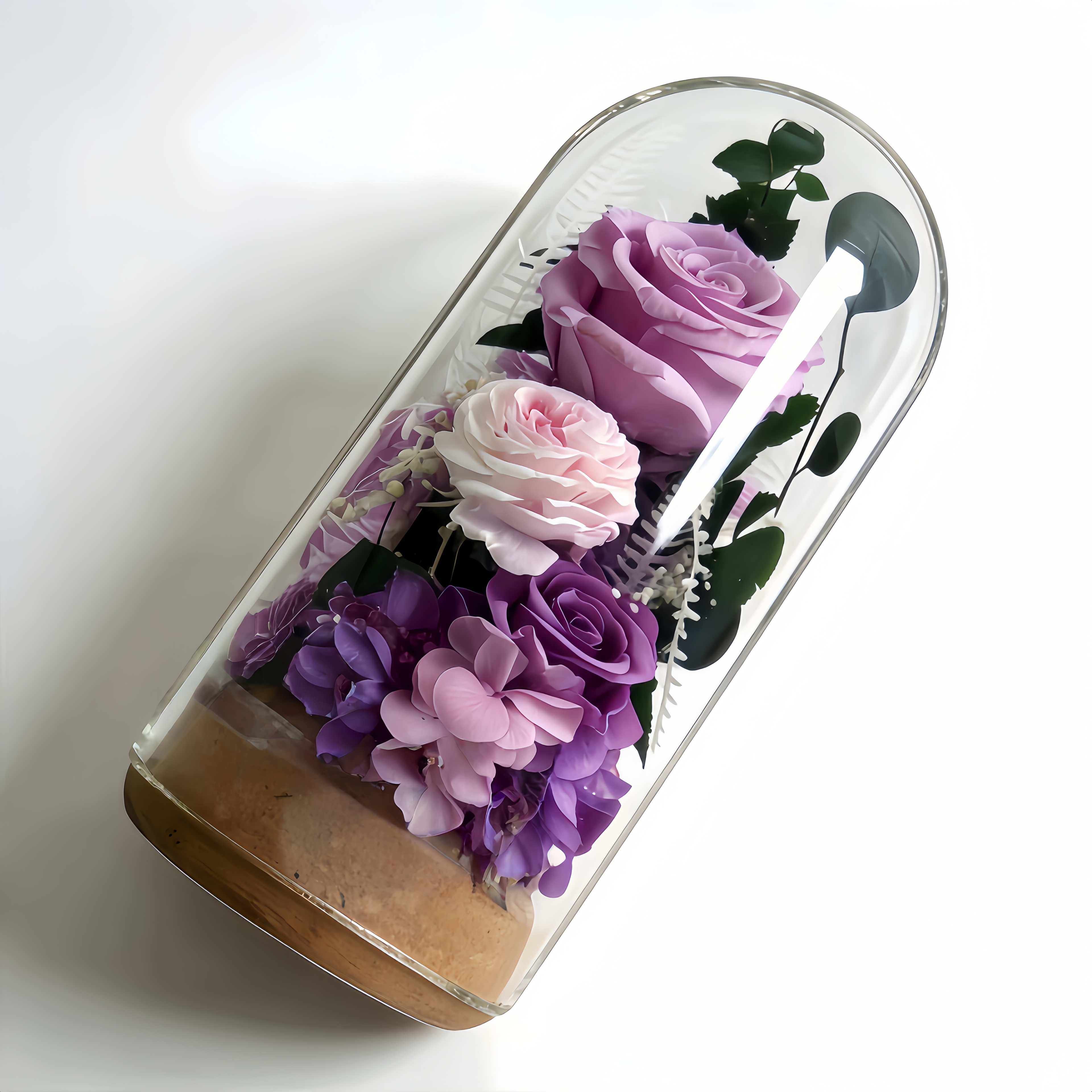 ROSAY Lavender Blush Glass Dome - Preserved Multi-Tone Rose & Floral Arrangement | Romantic Home Decor & Milestone Gift