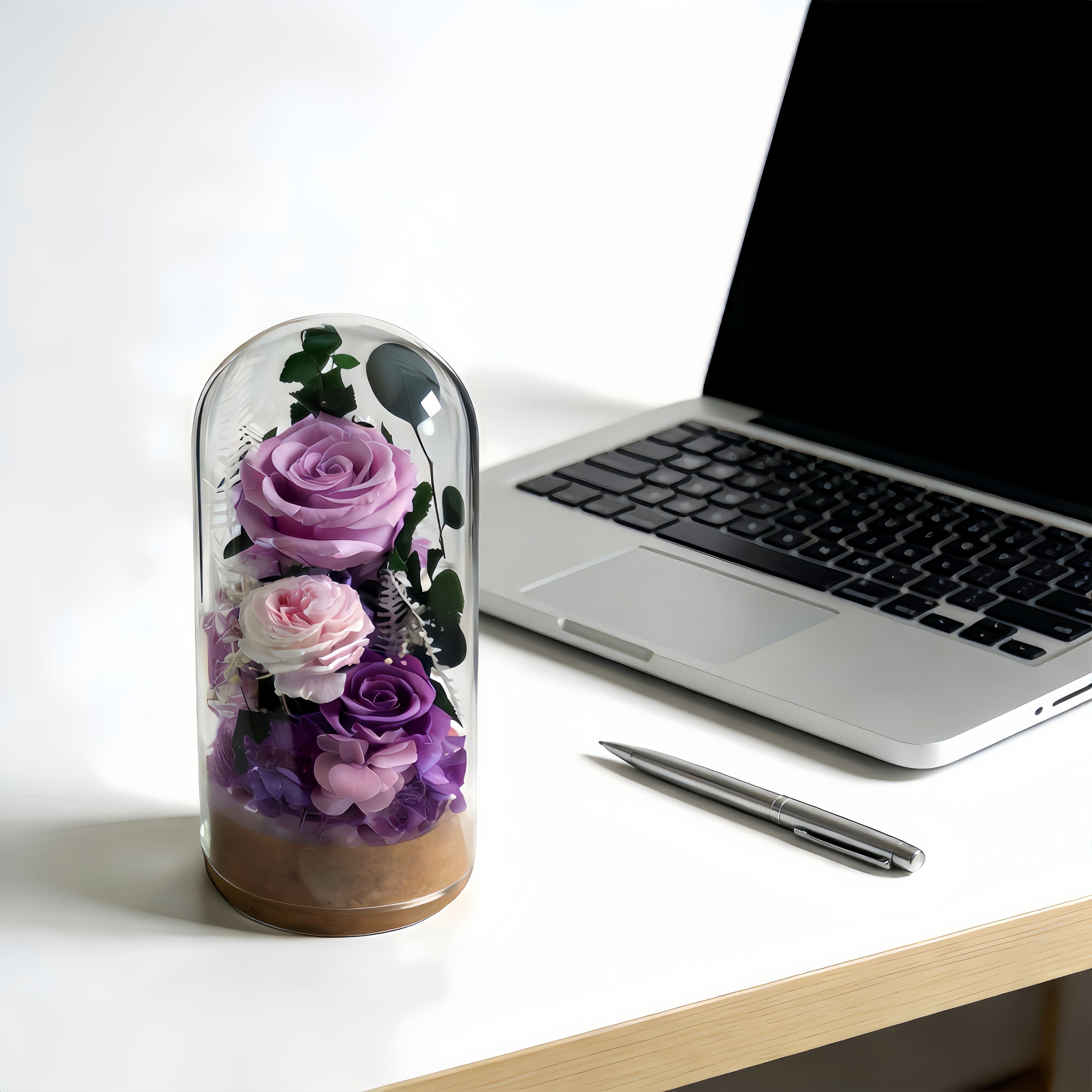 ROSAY Lavender Blush Glass Dome - Preserved Multi-Tone Rose & Floral Arrangement | Romantic Home Decor & Milestone Gift